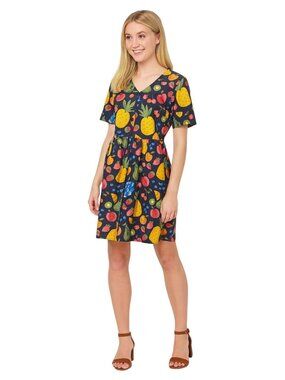 Princess Highway Size 6 Fruit Print Cotton Dress With V-Neckline & Button Front